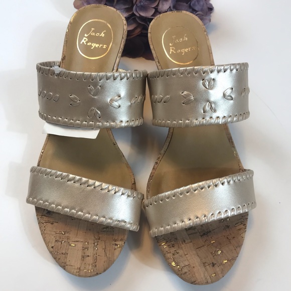Jack Rogers Shoes - Jack Rogers Shimmery Beige Cork Wedges sz 9.5 NWT